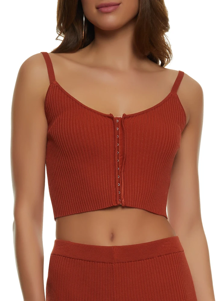 Womens Ribbed Hook and Eye Cropped Cami, Brown, Size M