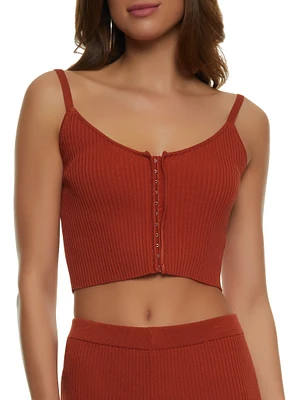 Womens Ribbed Hook and Eye Cropped Cami, Brown, Size M