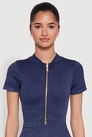 Womens Daisy Seamless Double Zip Front Crop Top,