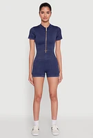 Womens Daisy Seamless Double Zip Front Crop Top,