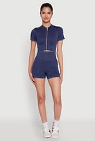Womens Daisy Seamless Double Zip Front Crop Top,