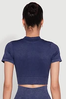 Womens Daisy Seamless Double Zip Front Crop Top,