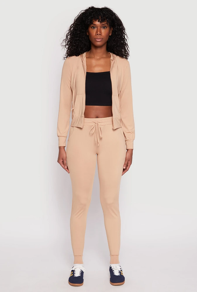 Womens Daisy High Waisted Drawstring Joggers, Khaki, Size S