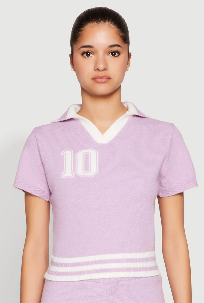 Womens Daisy 10 Varsity Stripe Polo Shirt, Purple, Size S