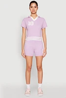 Womens Daisy 10 Varsity Stripe Polo Shirt, Purple, Size S