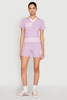 Womens Daisy 10 Varsity Stripe Polo Shirt, Purple, Size S