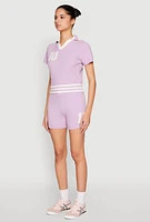 Womens Daisy 10 Varsity Stripe Polo Shirt, Purple, Size S