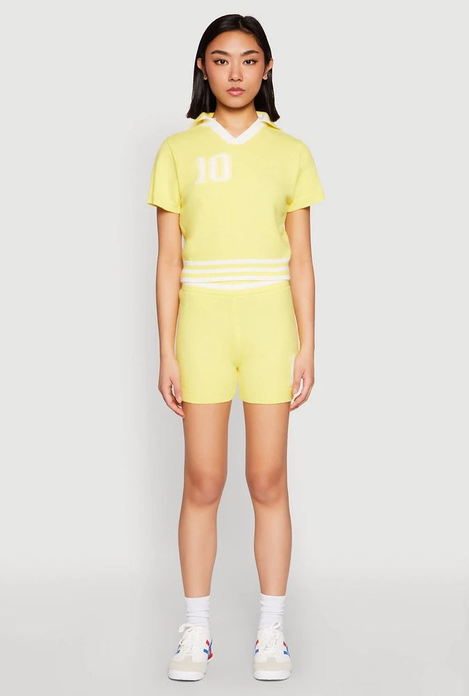 Womens Daisy 10 Varsity Stripe Shorts, Yellow, Size S