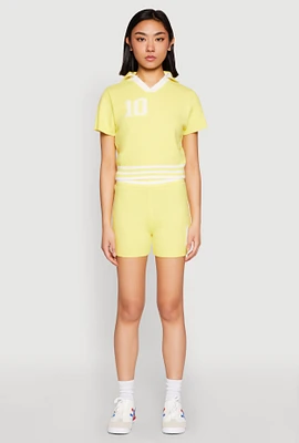Womens Daisy 10 Varsity Stripe Shorts, Yellow, Size S