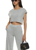Womens Daisy Brushed Knit Short Sleeve Crop Top, Grey, Size S