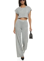 Womens Daisy Brushed Knit Short Sleeve Crop Top, Grey, Size S