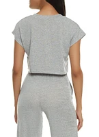 Womens Daisy Brushed Knit Short Sleeve Crop Top, Grey, Size S