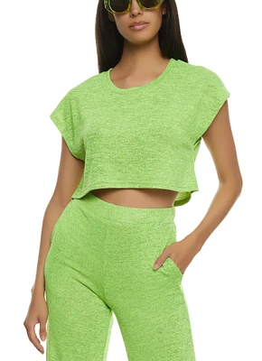 Womens Daisy Brushed Knit Short Sleeve Crop Top, S