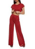 Womens Daisy Brushed Knit Short Sleeve Crop Top, Red, Size S