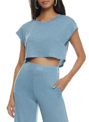 Womens Daisy Brushed Knit Short Sleeve Crop Top,