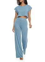 Womens Daisy Brushed Knit Short Sleeve Crop Top,