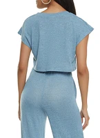 Womens Daisy Brushed Knit Short Sleeve Crop Top,