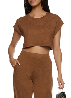 Womens Daisy Brushed Knit Short Sleeve Crop Top, S