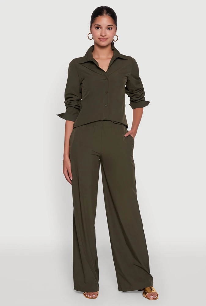 Womens Daisy Nylon High Waisted Wide Leg Pants,