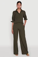 Womens Daisy Nylon High Waisted Wide Leg Pants,