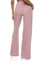 Womens Daisy Solid Brushed Knit High Waisted Wide Leg Pants, Pink, Size S