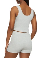 Womens Ribbed Snap Button Detail Tie Front Tank Top, Grey,