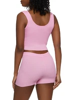 Womens Ribbed Snap Button Detail Tie Front Tank Top,