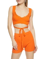 Womens Ribbed Snap Button Detail Tie Front Tank Top, Orange, Size M