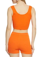 Womens Ribbed Snap Button Detail Tie Front Tank Top, Orange, Size M