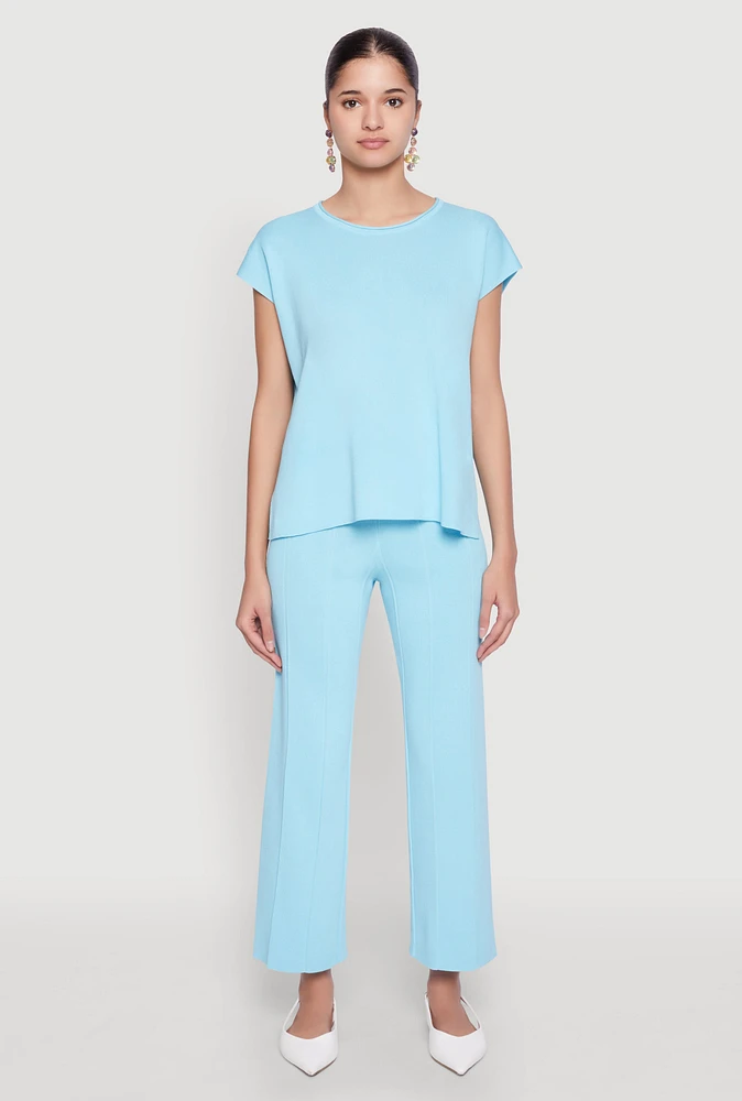 Womens Daisy Knitted Pintuck Pants, Blue, Size L