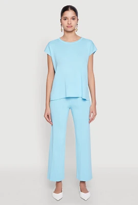 Womens Daisy Knitted Pintuck Pants, Blue, Size L