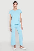 Womens Daisy Knitted Pintuck Pants, Blue, Size L