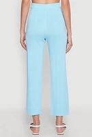 Womens Daisy Knitted Pintuck Pants, Blue, Size L