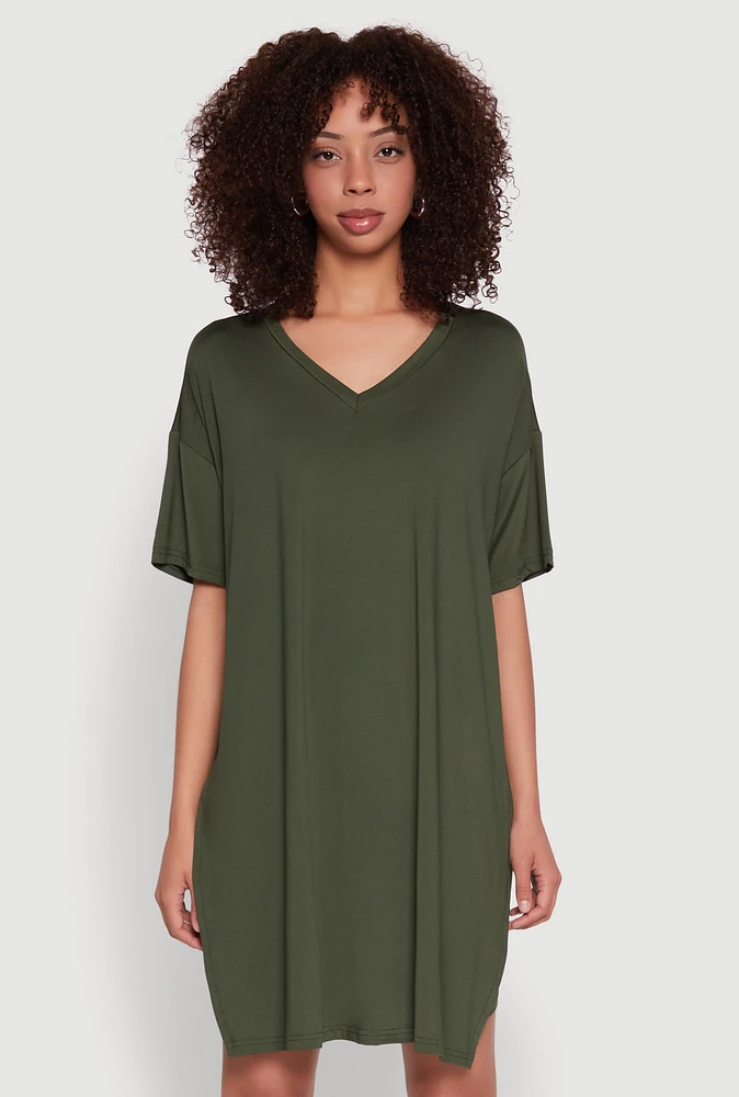 Womens Daisy Short Sleeve Side Slit Oversized Tee, Green, Size S
