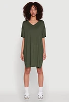 Womens Daisy Short Sleeve Side Slit Oversized Tee, Green, Size S