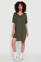 Womens Daisy Short Sleeve Side Slit Oversized Tee, Green, Size S