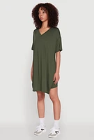 Womens Daisy Short Sleeve Side Slit Oversized Tee, Green, Size S
