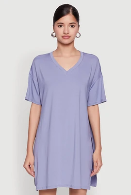 Womens Daisy Short Sleeve Side Slit Oversized Tee,