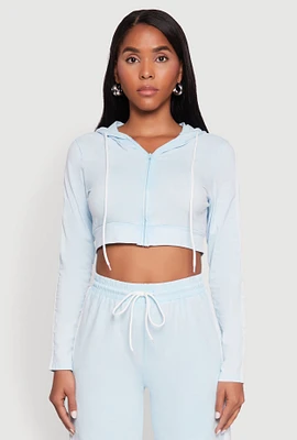 Womens Daisy Mineral Wash Zip Front Cropped Hoodie,