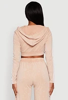 Womens Daisy Mineral Wash Zip Front Cropped Hoodie,