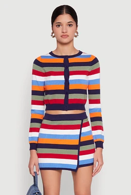 Womens Daisy Striped Button Front Cropped Cardigan, Multi, Size L