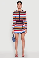 Womens Daisy Striped Button Front Cropped Cardigan, Multi, Size L
