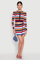 Womens Daisy Striped Button Front Cropped Cardigan, Multi, Size L