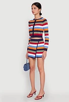 Womens Daisy Striped Button Front Cropped Cardigan, Multi, Size S