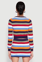 Womens Daisy Striped Button Front Cropped Cardigan, Multi, Size L