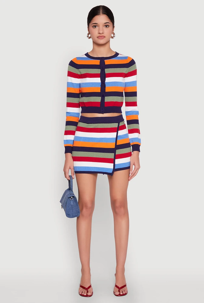 Womens Daisy Striped Asymmetrical Skirt, Multi, Size S