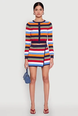 Womens Daisy Striped Asymmetrical Skirt, Multi, Size S