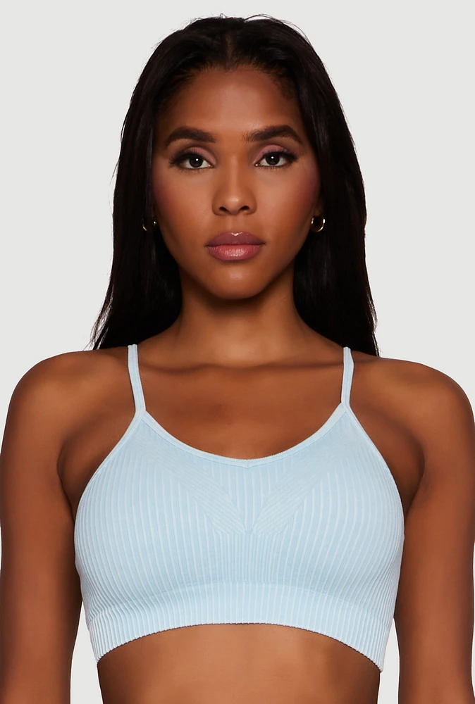 Womens Daisy Seamless Push Up Bralette with Removable Padding, Blue, Size L
