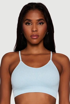 Womens Daisy Seamless Push Up Bralette with Removable Padding, Blue, Size L