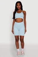 Womens Daisy Seamless Push Up Bralette with Removable Padding, Blue, Size L